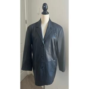 Terry Lewis Classic Luxuries Womens Black Leather Botton Down Coat Jacket Size L
